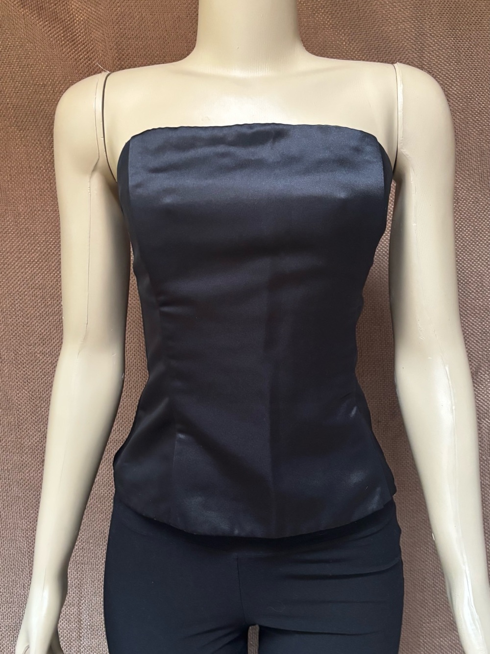 Scott McClintock Black Satin Strapless Bustier Camisole